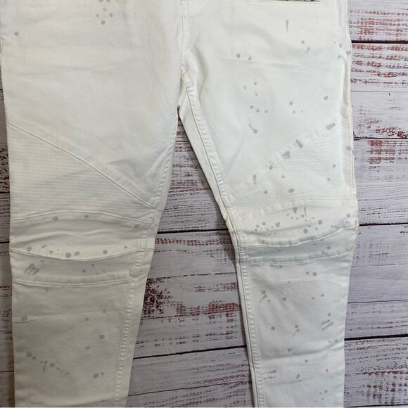 Hudson Los Angeles Blinder V2 Bike splatter Motto white button fly size 32 jeans - Picture 7 of 11